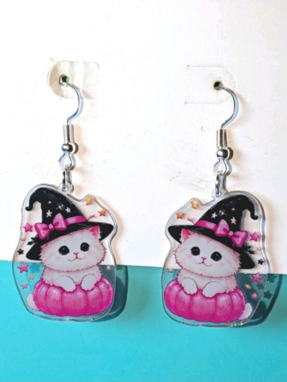 Cute Pink Kitty Witch Earrings for Kids and Adults